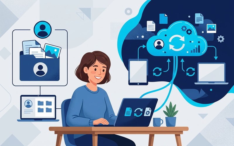 Illustrazione di un account locale legato a un singolo PC e di un account cloud sincronizzato tra dispositivi