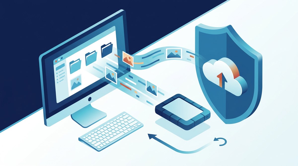 Un PC Windows trasferisce cartelle verso un disco esterno e il cloud per creare copie di sicurezza