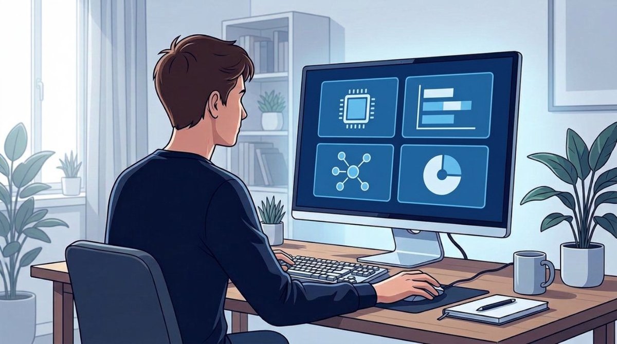 Una persona usa un computer con una schermata di ripristino per diagnosticare un problema